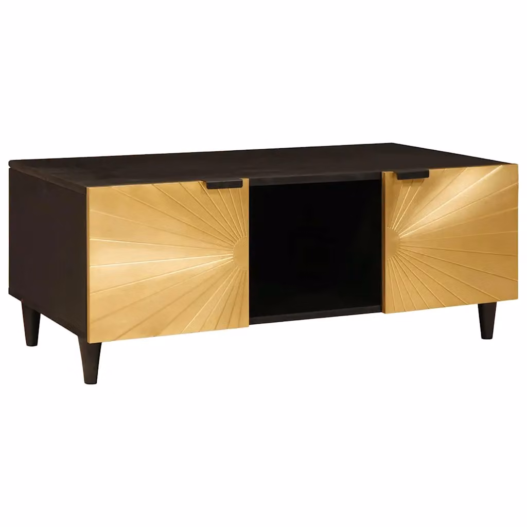 vidaXL Tavolino da salotto moderno in legno di mango, Nero e Oro, L: 100 cm, P: 54 cm, H: 40 cm
