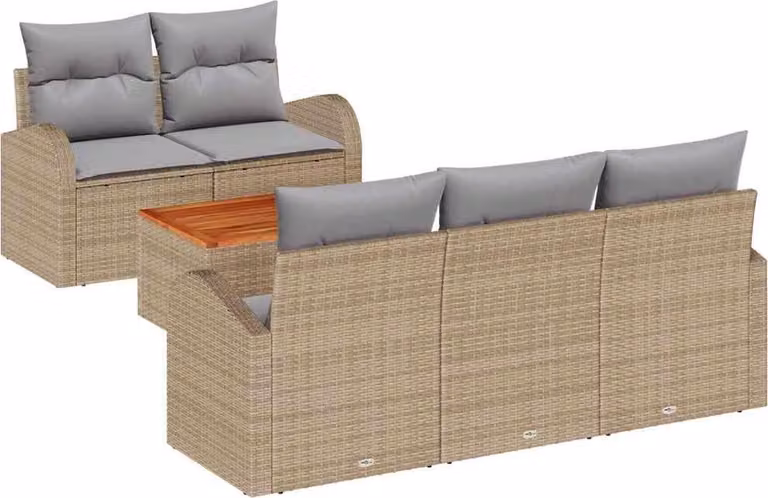 Set Divano da Giardino 6 pcs Beige e Grigio Chiaro polyrattan