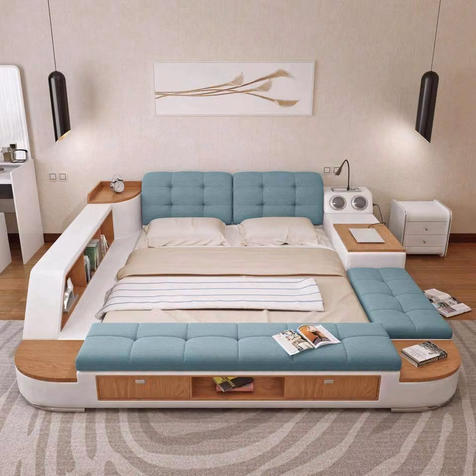 Polster Betten Moderne Hotel Multifunktion Doppel Luxus Design Leder Bett