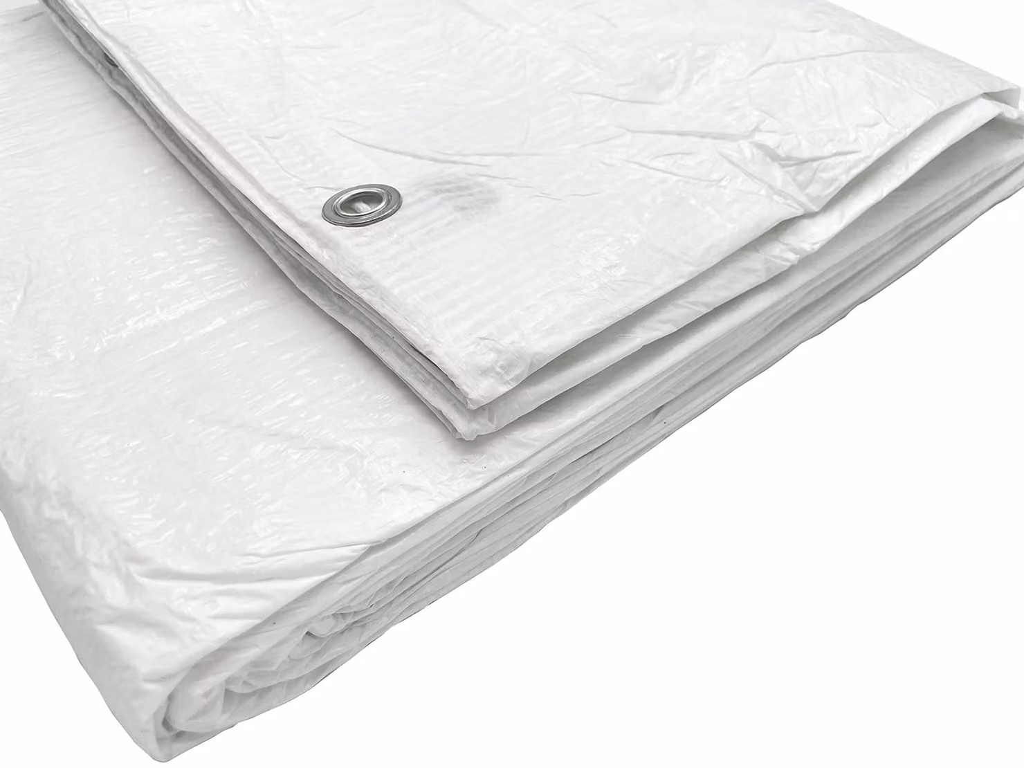 2 teloni impermeabili, bianchi, di dimensioni 3 x 5 metri, con anelli metallici