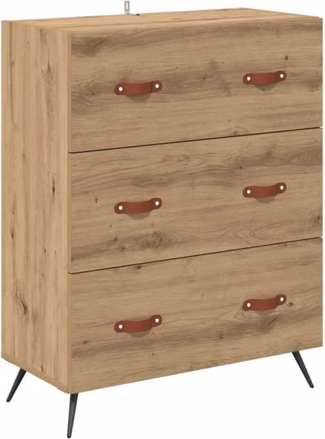 Cassettiera artigianale in rovere con cassetto, colore marrone, L: 69,5 cm, P: 34 cm, H: 90 cm – 1