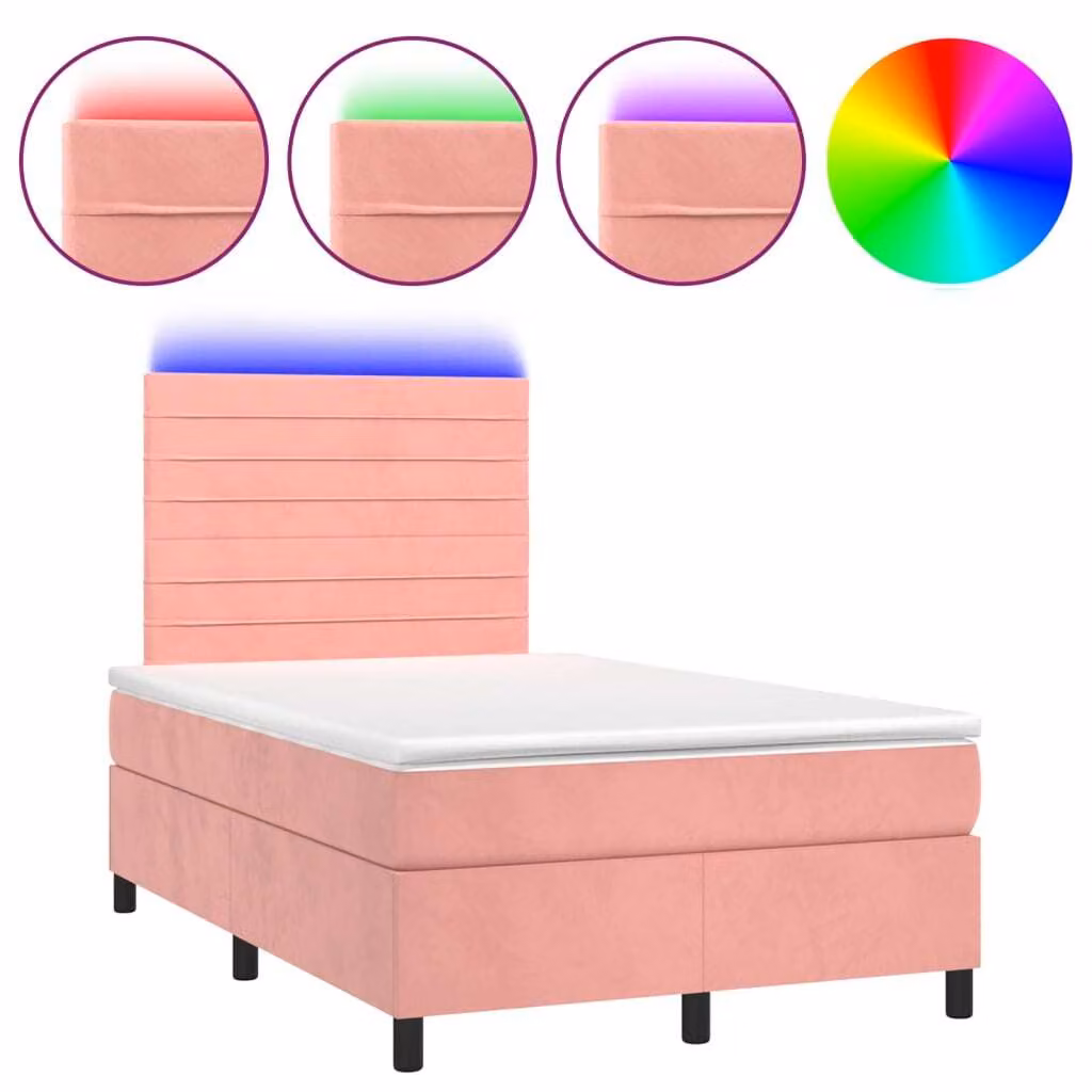 Letto a Molle con Materasso e LED Rosa 120x200 cm in Velluto