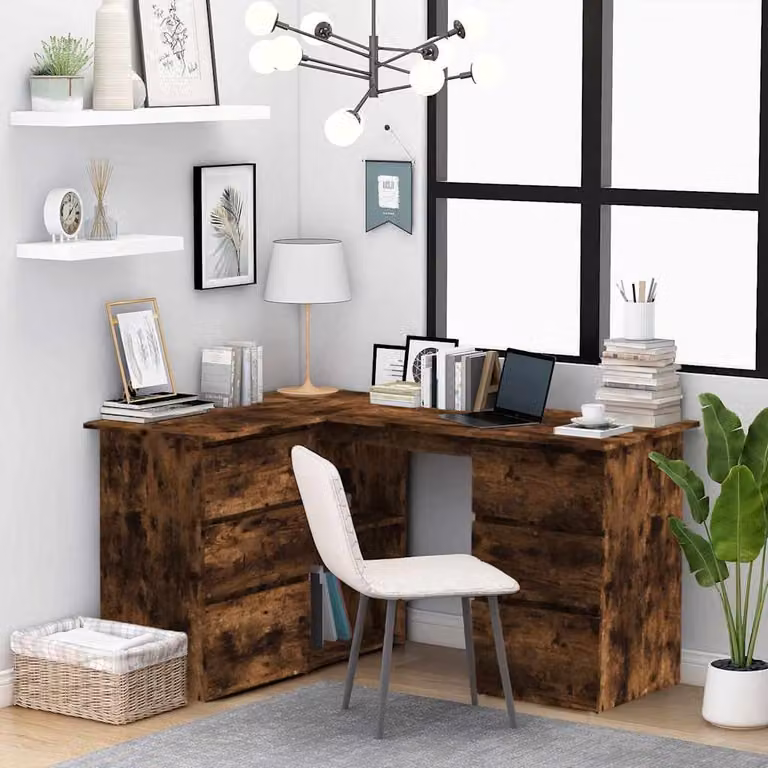 Scrivania ad Angolo vidaXL in Legno Rovere Fumo, L 145 x P 100 x H 76 cm