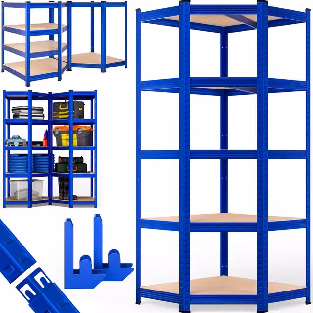 Scaffalatura pesante MONZANA blu in metallo e mdf con ripiani regolabili L/P/H: 180 x 70 x 40 cm – 1