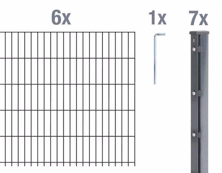 Recinzione a pannelli doppi, modello Alberts 672478, set completo da 14 elementi, colore antracite, altezza 183 cm, lunghezza 15 metri