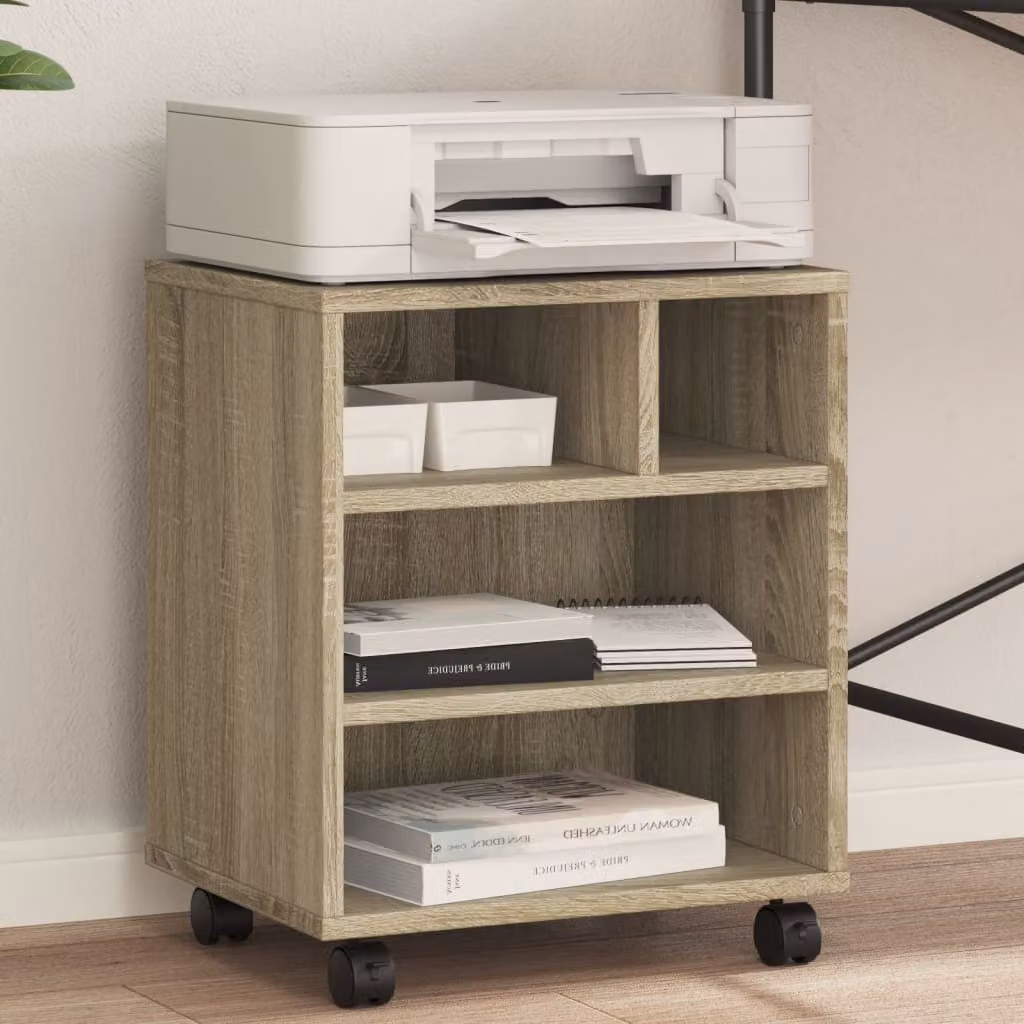vidaXL Supporto per Stampante con Ruote in Legno MDF, Colore Marrone, L 41 cm x P 32 cm x H 48 cm