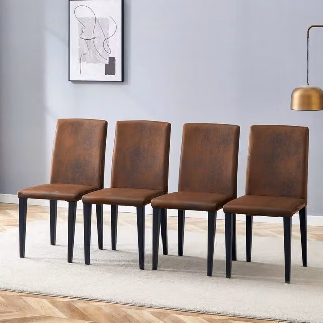 Set di 4 sedie da sala da pranzo moderne OKWISH in tessuto marrone e nero con gambe in metallo