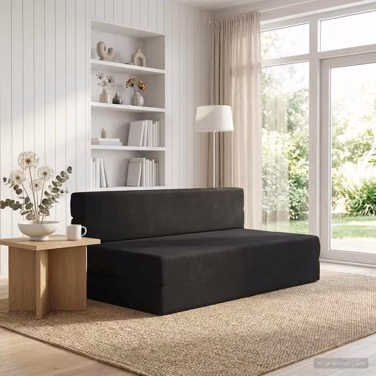 vidaXL Divano Letto Pieghevole Moderno in Tessuto Nero L: 152 cm, P: 86,5 cm, H: 60 cm