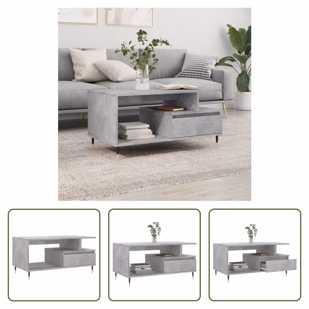 The Living Store tavolino in cemento grigio 90x49x45 cm materiale a base di legno