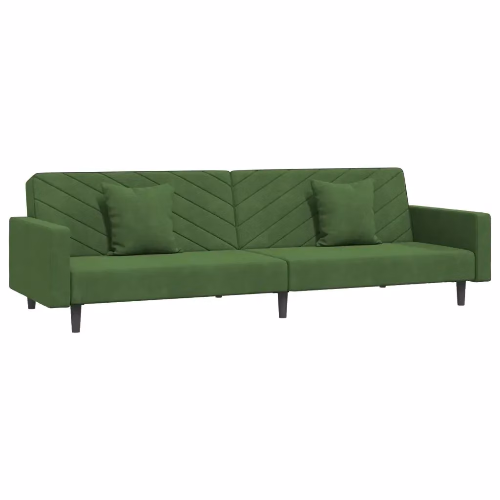 Divano Letto Click-Clack vidaXL in Velluto Verde con Cuscini e Struttura in Legno Massiccio L: 220 cm, P: 84,5 cm, H: 69 cm – 2