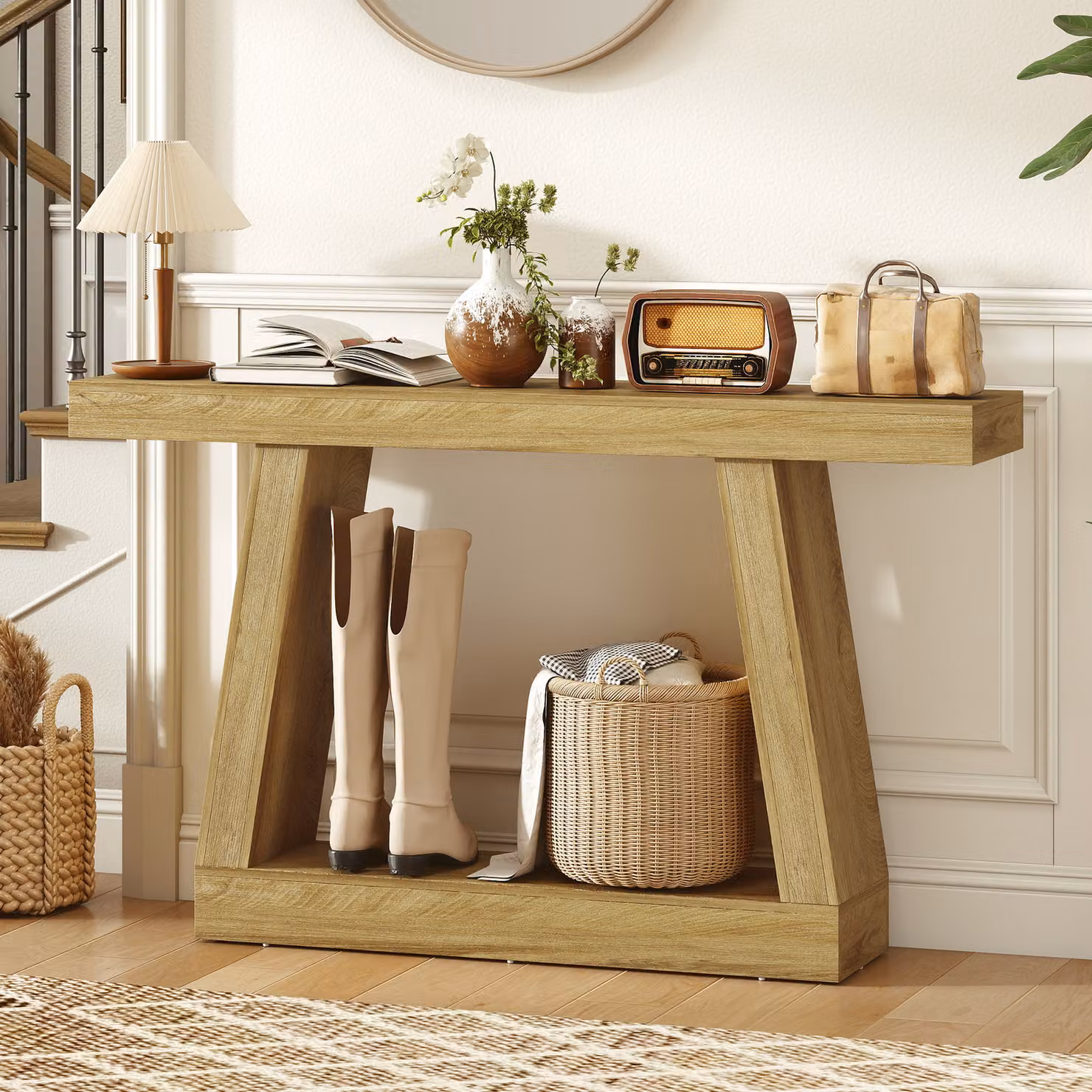Tavolo Consolle HOMCOM in Rovere con Contenitore, Stile Retro per Soggiorno e Ingresso – 2