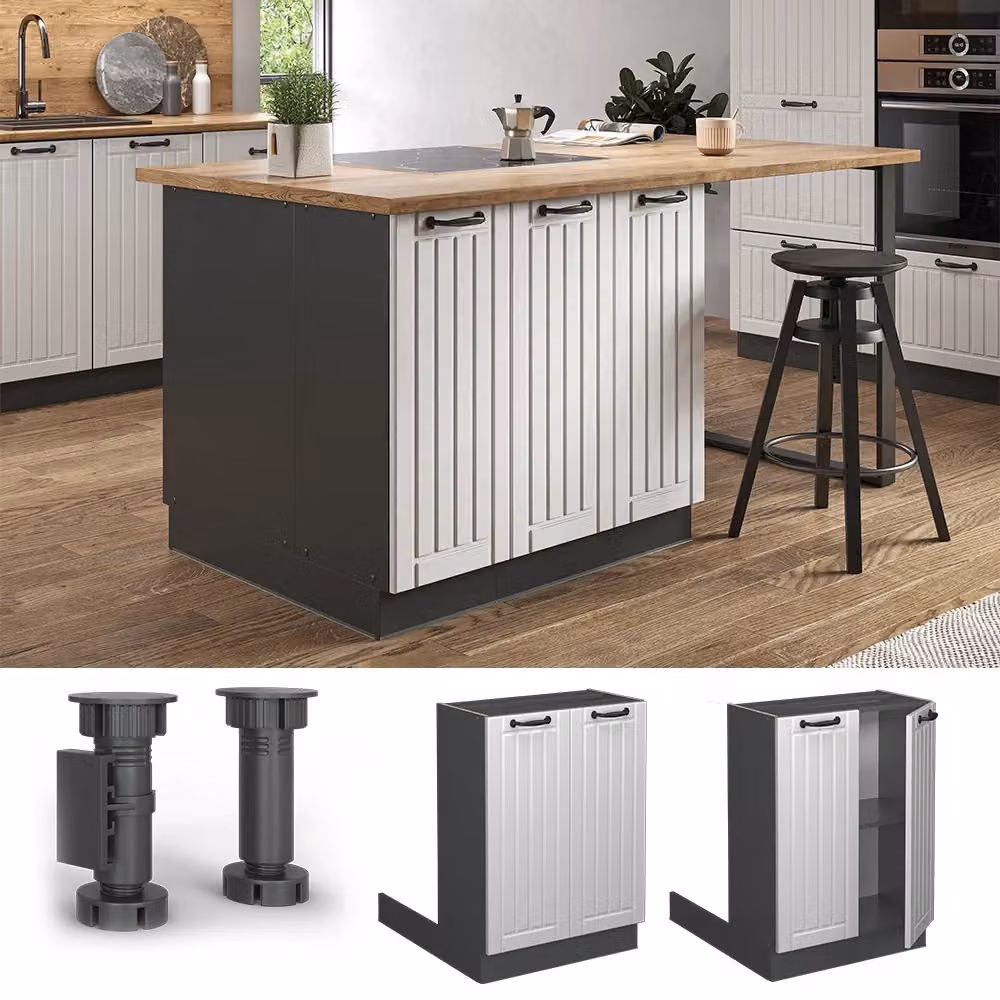 Isola cucina Vicco Fame-Line base in bianco rustico e antracite con ante a battente, L: 60 cm, H: 82 cm, P: 30 cm – 2