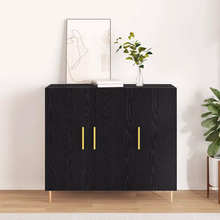 Credenza moderna vidaXL in legno MDF nero L: 90 cm, P: 34 cm, H: 80 cm