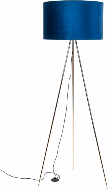 Lampada da terra treppiede Zuma INGA oro e blu con paralume in tessuto, dimmerabile, Altezza: 155 cm