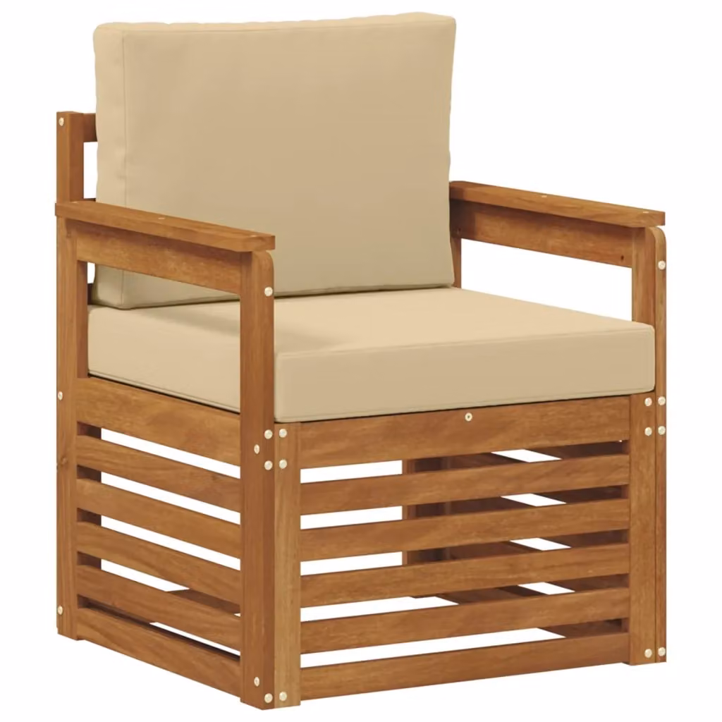 Divano da esterno moderno in legno di acacia massello e poliestere beige – 2