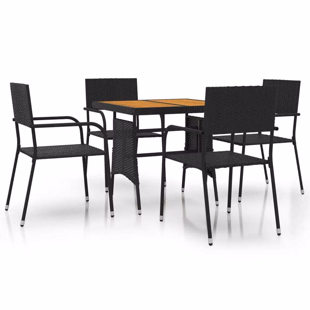 Set da Pranzo per Giardino 5 pz in Polyrattan Nero