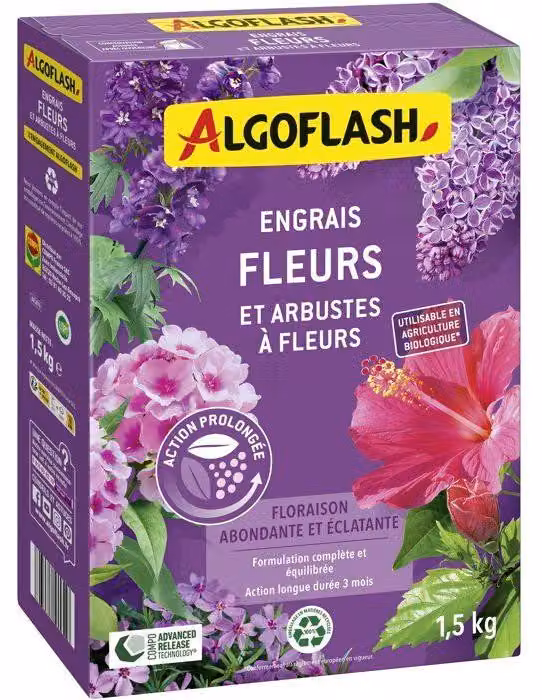 Fertilizzante per fiori, ALGOFLASH Naturasol, per fiori e arbusti ornamentali, 1,5 kg, UAB