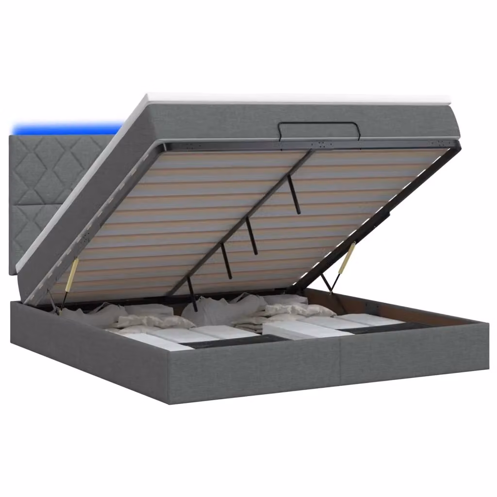Letto Ottomano con Materasso Ibrido e Illuminazione LED vidaXL, Grigio e Bianco, L/P/H: 180 x 200 x 88 cm – 2