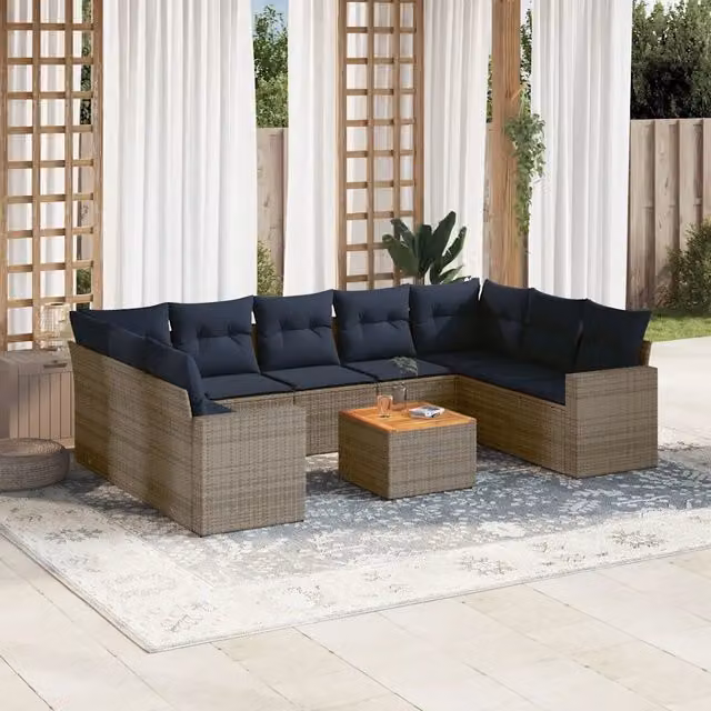 Set Divani da Giardino 10 pz con Cuscini Grigio in Polyrattan 3256600