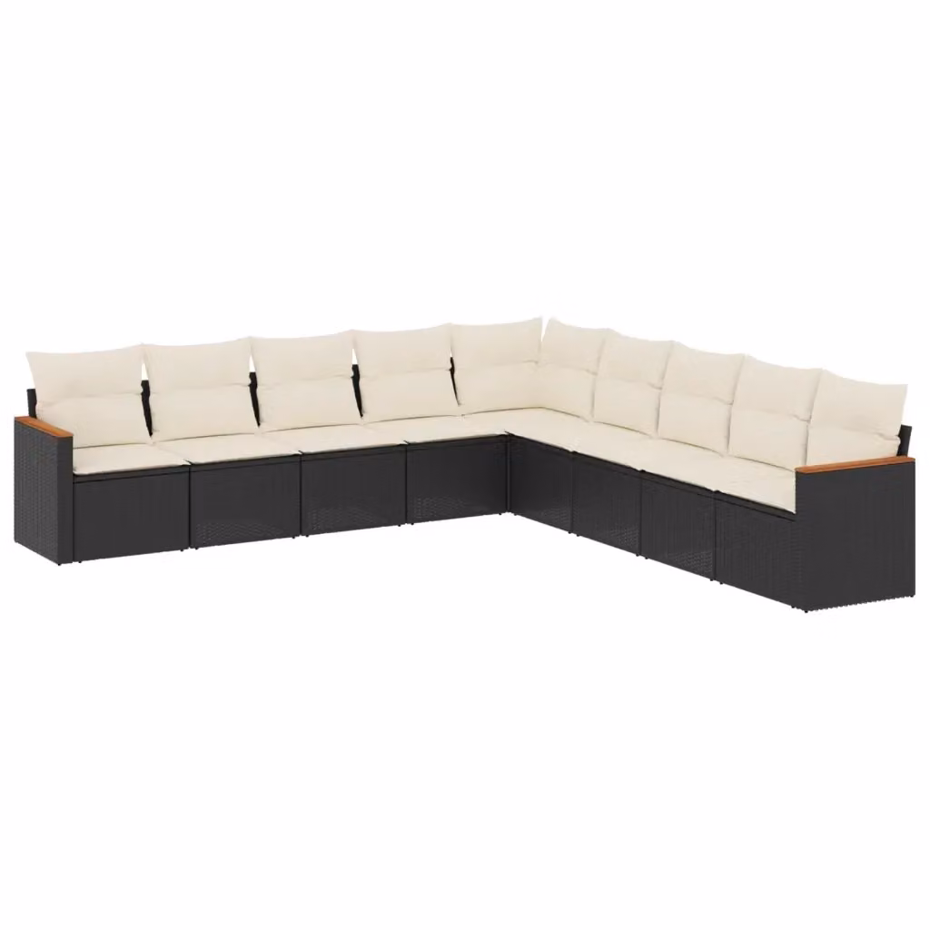 Set di Divani da Giardino a L vidaXL 9 pz in Polyrattan Nero con Cuscini Imbottiti e Rivestimenti Rimovibili – 2