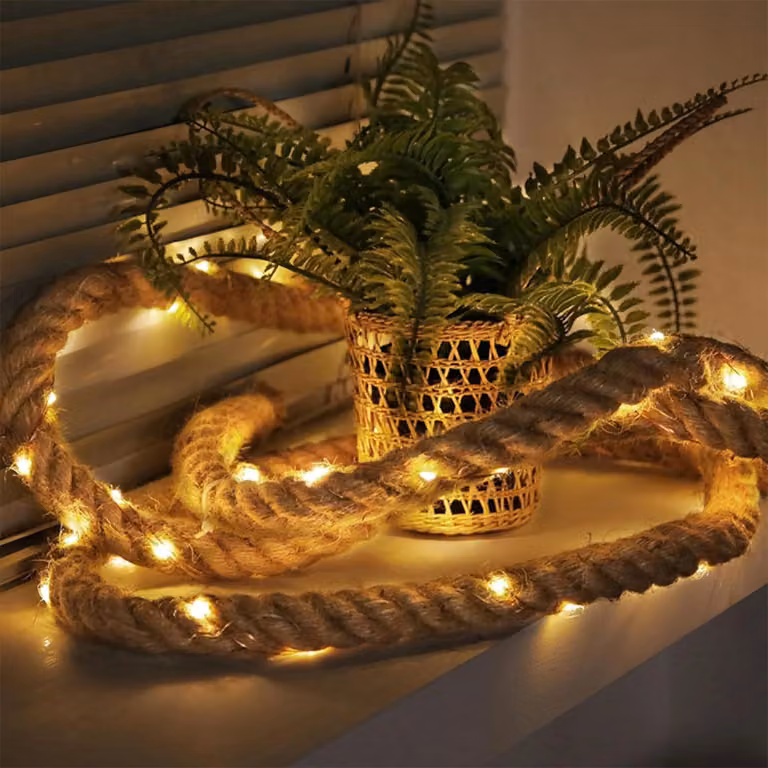 Catena luminosa Jutetau, 2 metri, 40 LED bianco caldo, alimentata a batteria