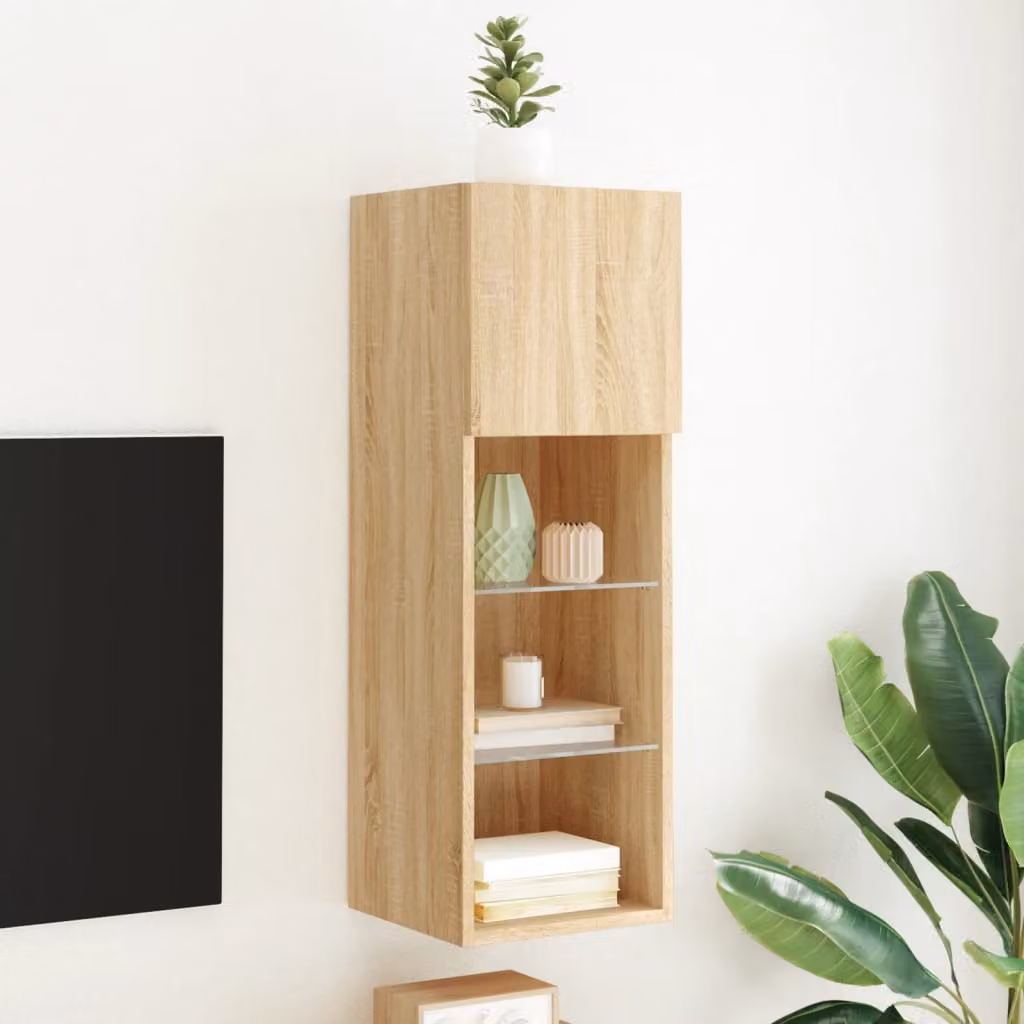 Mobile TV vidaXL con Luci LED in Rovere Sonoma, L/P/H: 30,5 x 30 x 90 cm