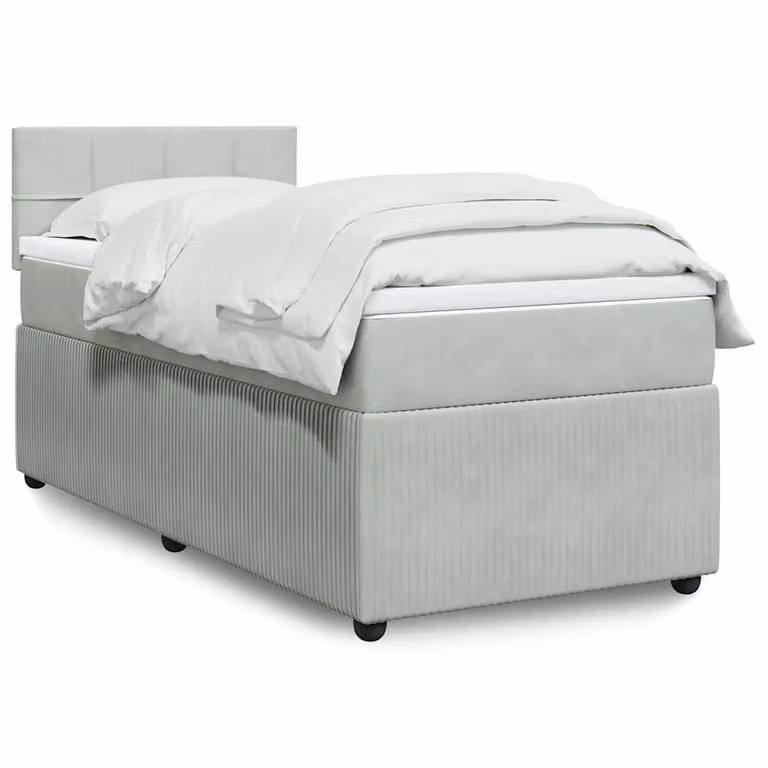 vidaXL Giroletto a Molle con Materasso in Velluto Grigio Chiaro, L/P/H: 90 x 190 cm