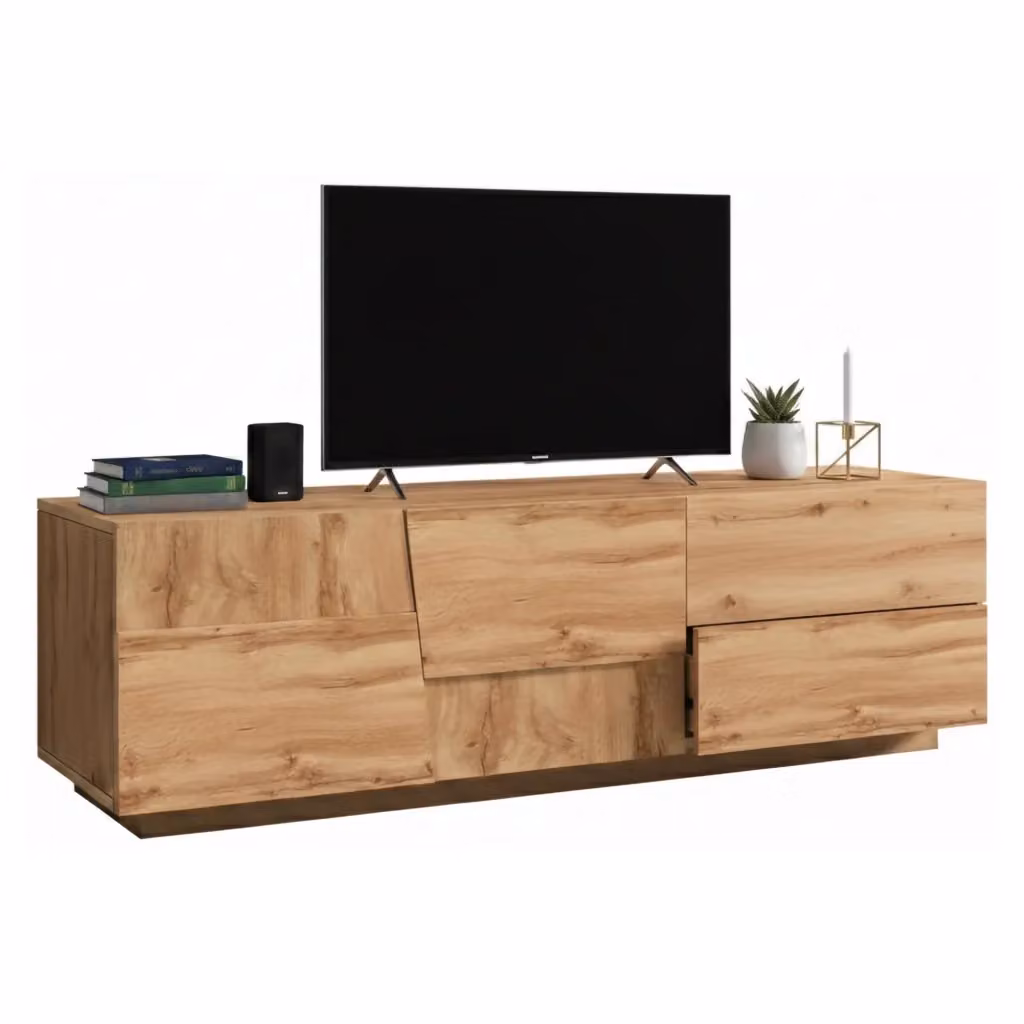 Mobile porta TV Cecia DMORA, Credenza bassa da soggiorno moderna in legno rovere con 2 ante e 1 cassetto, L: 150 cm, P: 44 cm, H: 46 cm – 2