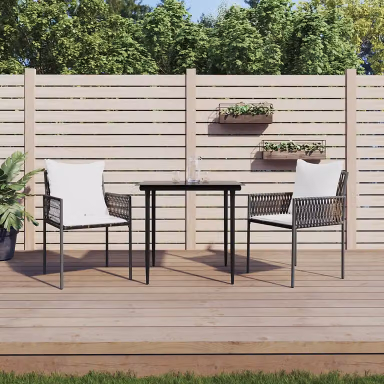 Set Pranzo da Giardino Moderno vidaXL in Polyrattan e Acciaio con Piano in Vetro, 3 Pezzi