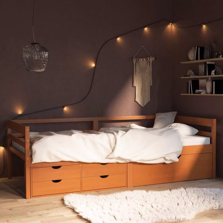 vidaXL Giroletto con Cassetti in Legno di Pino Marrone L/P/H: 200 x 90 x 65 cm
