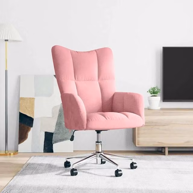 Sedia Relax VIDAXL in Velluto Rosa con Ruote e Seduta Girevole 360 Gradi L: 69 cm, P: 61,5 cm, H: 110 cm
