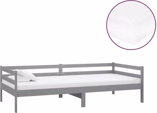 Divano letto | Sof¨¤ letto | Letto singolo con Materasso 90x200 cm Grigio in Legno di Pino