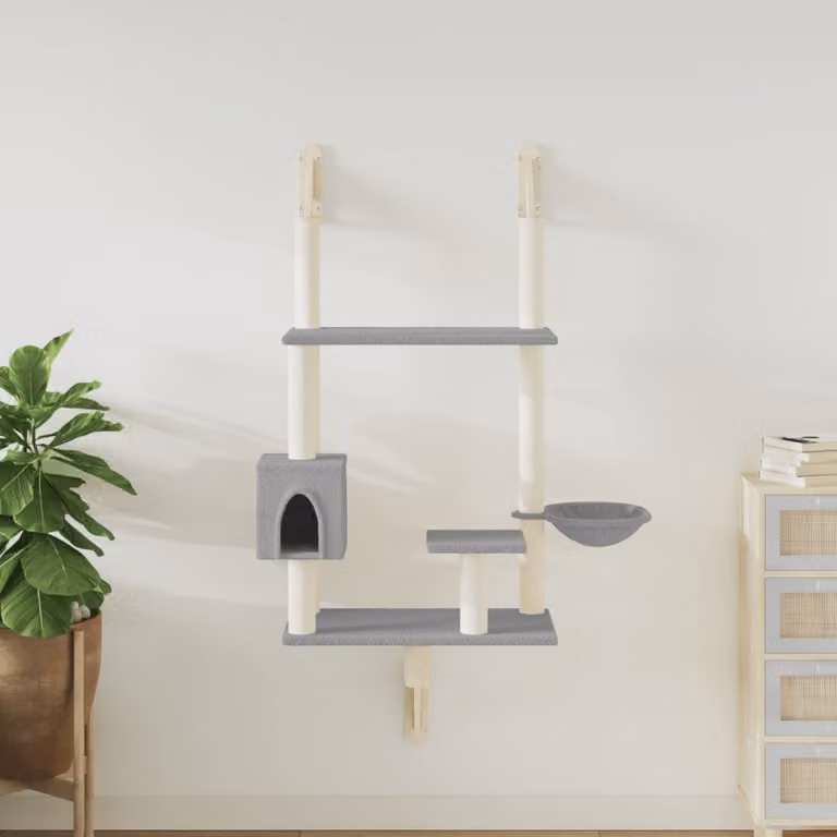Albero per gatti vidaXL con tiragraffi in sisal e cucce, Grigio Chiaro, Altezza: 153 cm