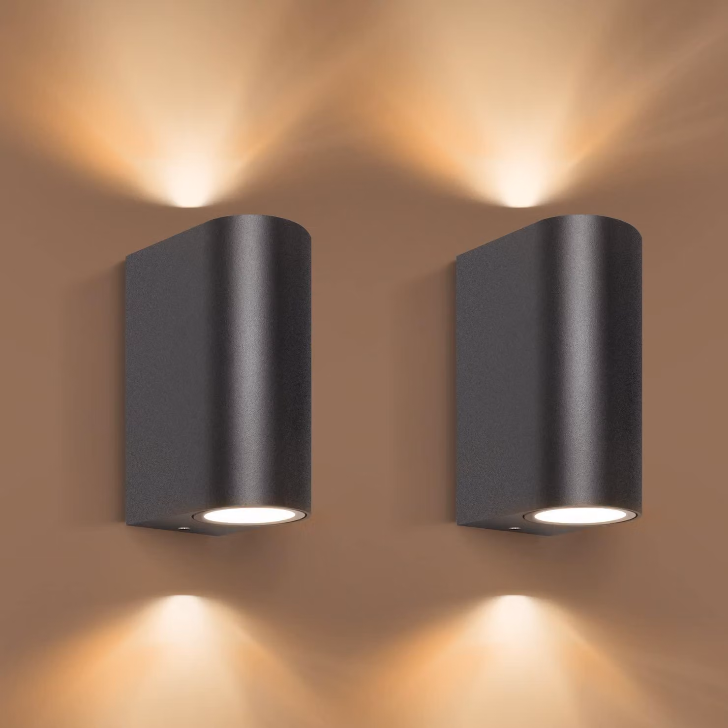 Set di 2 applique da esterno, in alluminio, attacco GU10, grado di protezione IP54, colore nero