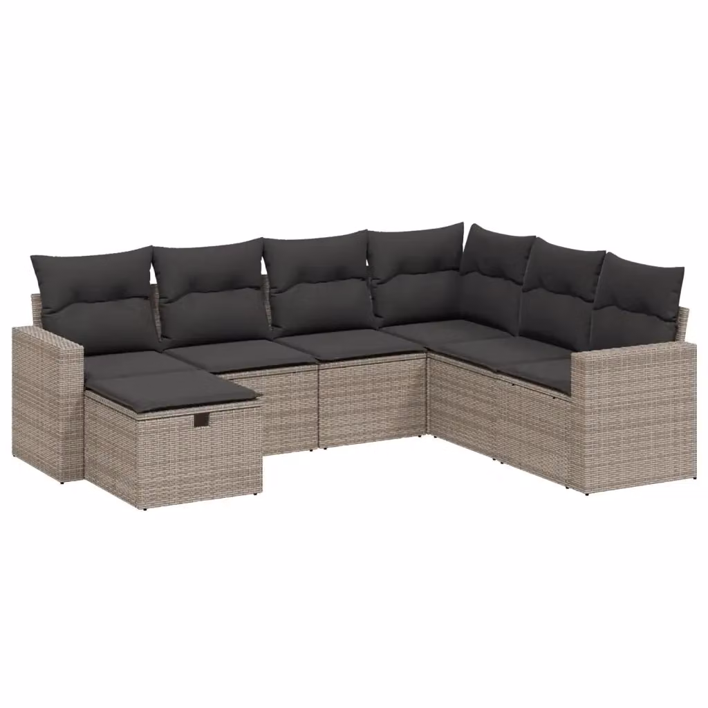 vidaXL Set Divani da Giardino a L 7 pz in Polyrattan Grigio con Cuscini e Struttura in Acciaio – 2