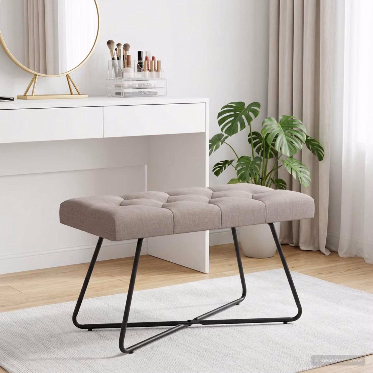 Panchina moderna vidaXL con bottoni imbottiti in tessuto beige L 80 x P 40 x H 46 cm