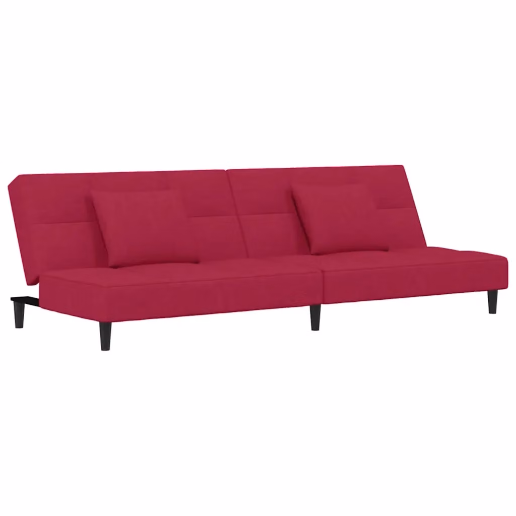 Divano Letto Click Clack vidaXL in Velluto Rosso con 2 Cuscini, L/P/H: 200 x 100 x 84,5 cm – 2