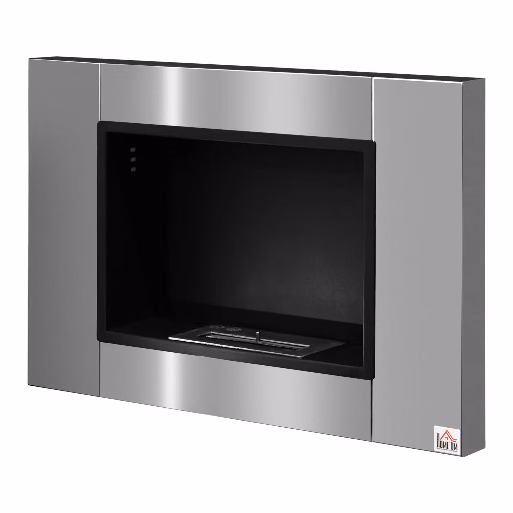 Camino a bioetanolo da parete Xylo in acciaio inox color argento, L 80 cm x H 54 cm x P 14 cm, bruciatore da 0,9 l – 2