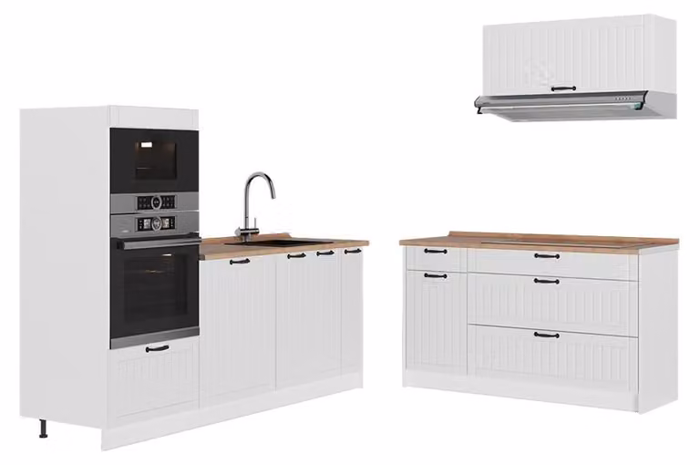 Cucina Vicco Fame-Line Bianco rustico/Bianco 340 cm, PL Rovere, Model 63946