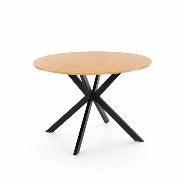 Tavolo rotondo FINOCCHIAROLA in legno nobilitato rovere e gambe a X in metallo verniciato nero, Ø90xH76 cm