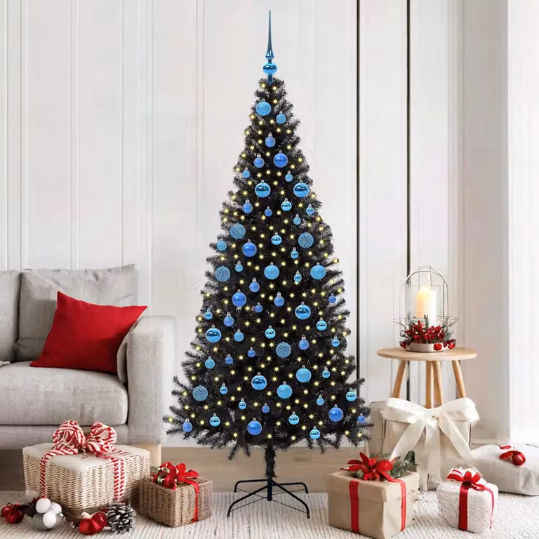 Albero di Natale moderno vidaXL nero con luci LED warm white in PVC, Altezza: 180 cm