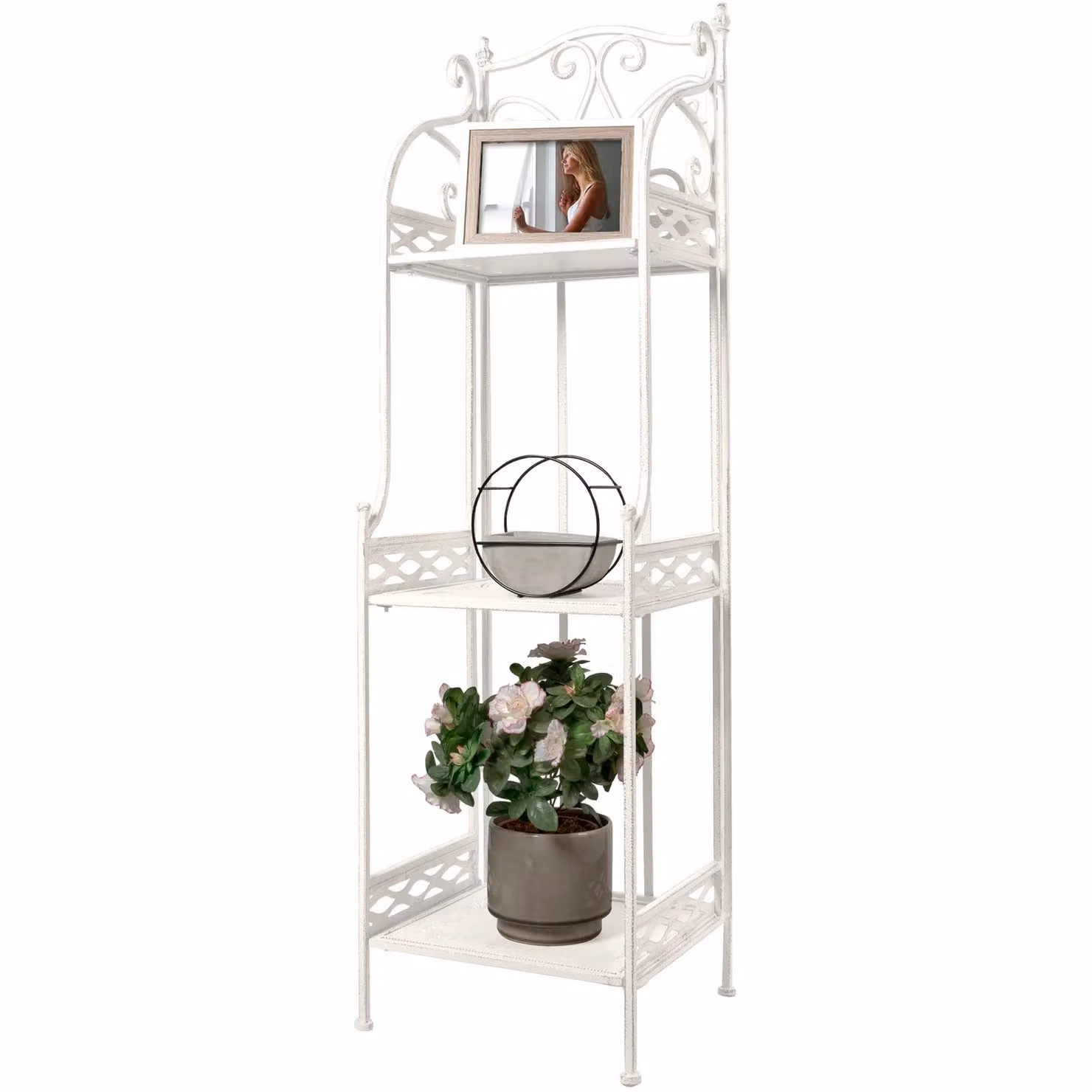 Scaffale salvaspazio Vestiamo Casa in metallo bianco con 3 ripiani decapè stile shabby chic H 124 x L 35 x P 31 cm – 1