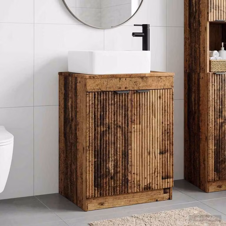 Set di mobili per il bagno vidaXL in legno ingegnerizzato marrone stile moderno con ante a battente e ripiani interni