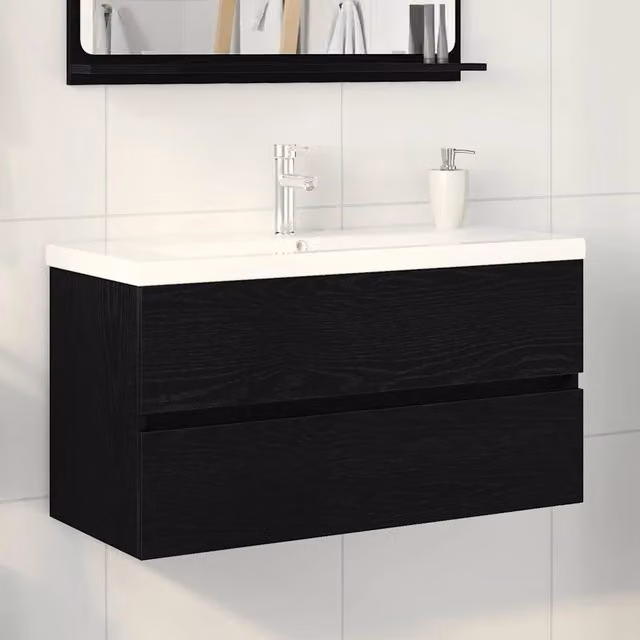 Mobile Lavabo-Armadietto da bagno Rovere nero 90 x 39 x 62 cm Legno multistrato 422443
