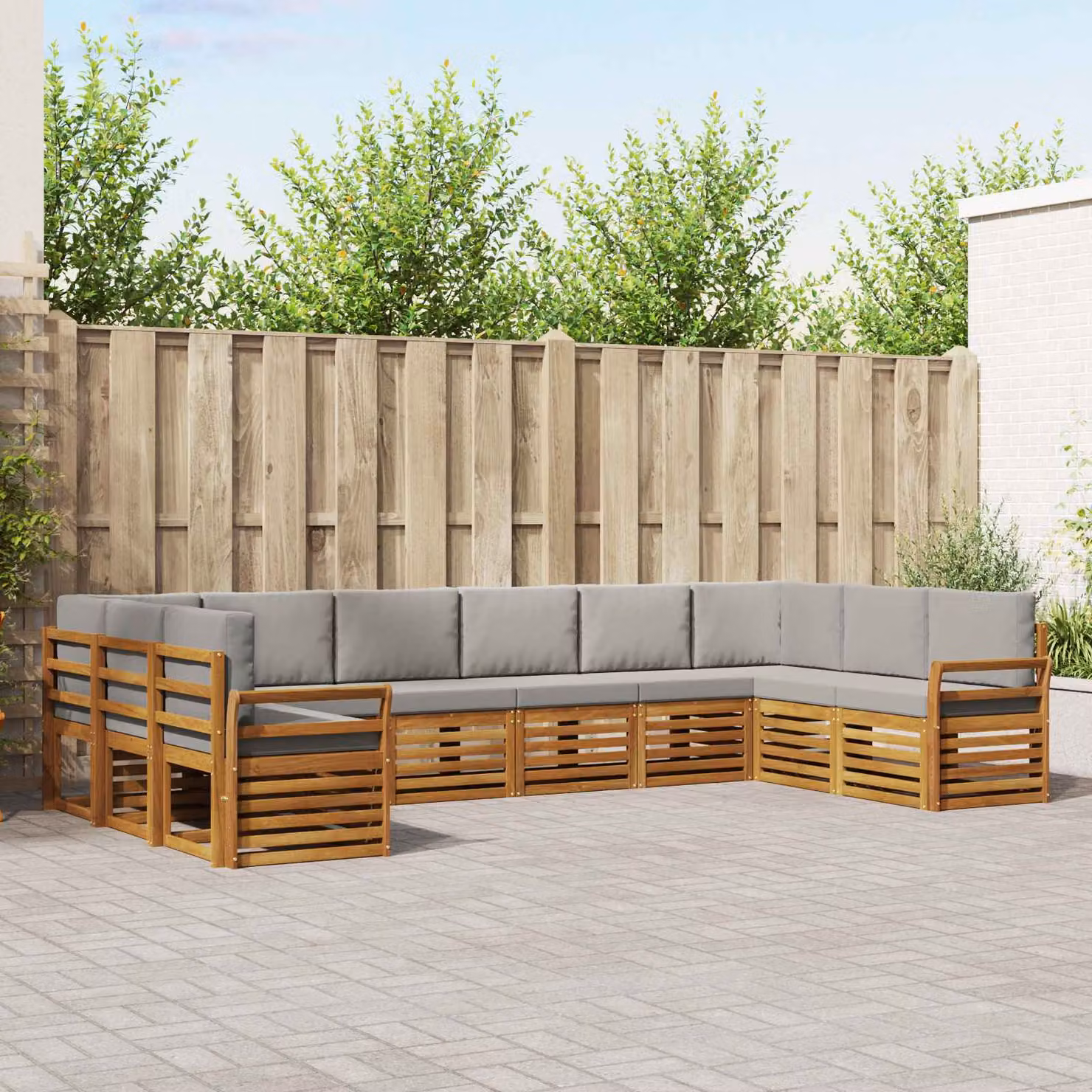 Set di divani da esterno vidaXL 10 pezzi in legno di acacia color grigio e marrone per giardino e terrazza