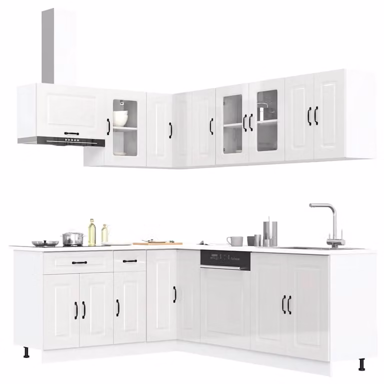 Set di mobili da cucina moderno vidaXL Kalmar composto da 11 pezzi in bianco lucido