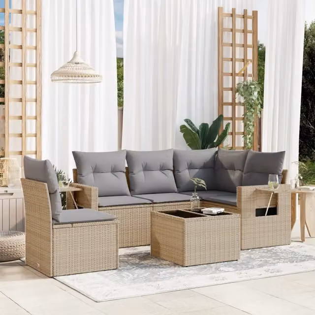 Set Divano da Giardino 6 pz con Cuscini Beige in Polyrattan 3252516