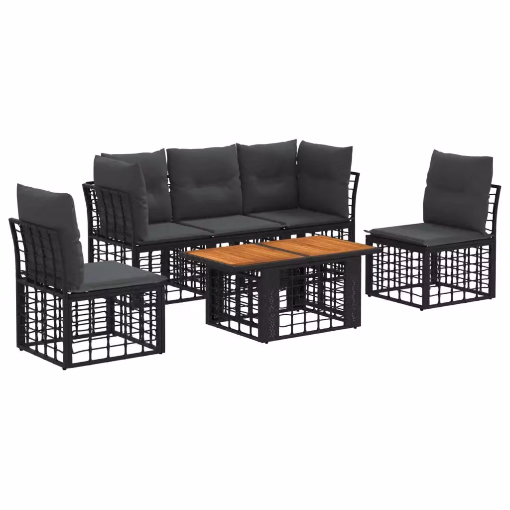 Set da giardino moderno vidaXL a forma di L composto da 6 pezzi in polyrattan con cuscini inclusi, colori nero e grigio – 2