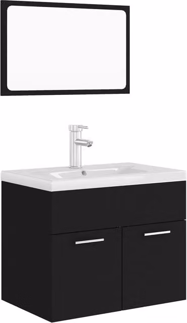 Set Mobili da Bagno | Armadio da bagno Nero in Legno Multistrato