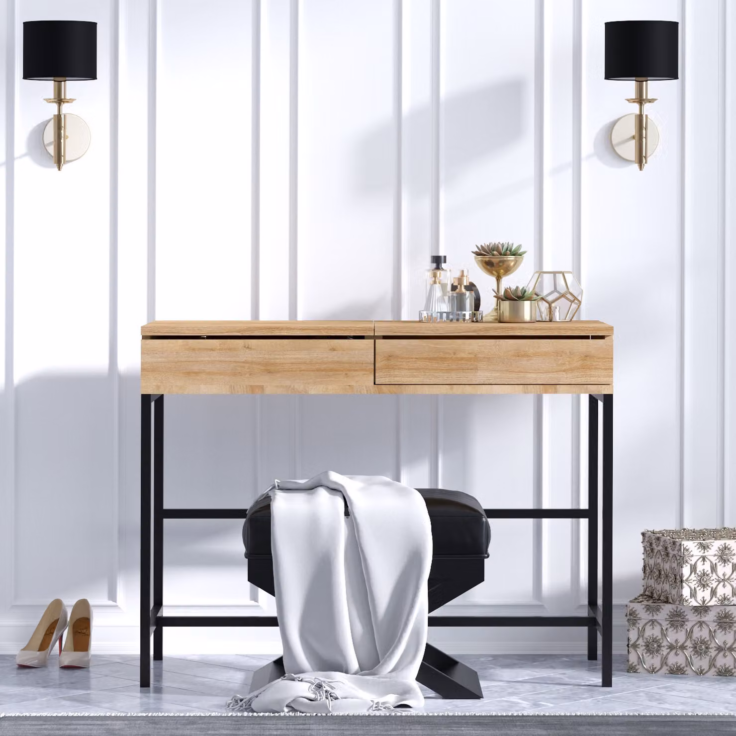 Skye Decor, Linda, tavolini da toilette, rovere, truciolato melaminico, 100 x 45 x 75 cm